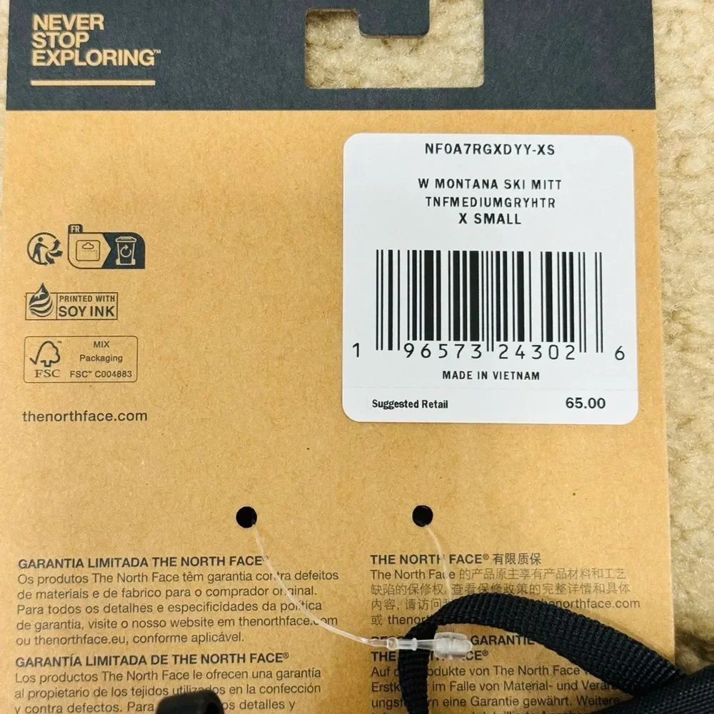 NWT The North Face Montana Ski Mitts TNF Medium Grey Heather Women’s Sz XS